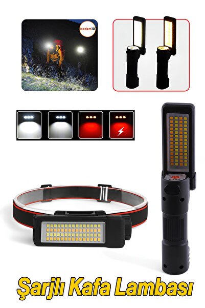 Badem10 Güçlü Işık Kafa Feneri Kafa Lambası 10W Uzun Menzil Usb Şarjlı Ledli ...
