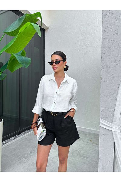 ESRAHELVACI Loose Cut Linen Shorts