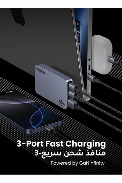 Ugreen Nexode Pro 65W Charger Type C 2C1A Wall Adapter With Replaceable Plug(UK+EU Plug) Slim Design