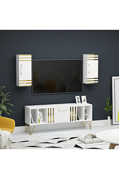 Ninnimo Doğa Kapaklı Raflı Beyaz MDF Tv Ünitesi & Tv Sehpası