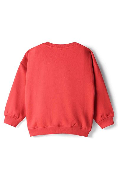 Bonfino 100% Cotton French Terry Knit Full Sleeve Sweatshirt Floral and Crochet Applique-Red