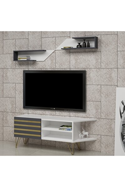 Ninnimo İZEM TV ÜNİTESİ TV SEHPASI BEYAZ ANTRASİT