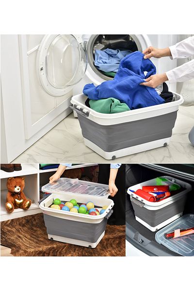 Waldern Home Xlarge Size 30 Liter Folding Wheeled Multi-Purpose Storage Food Toy Box Laundry Basket