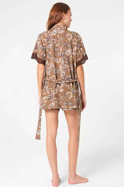 Anıl 5799 Dressing Gown, Bralet and Shorts Set