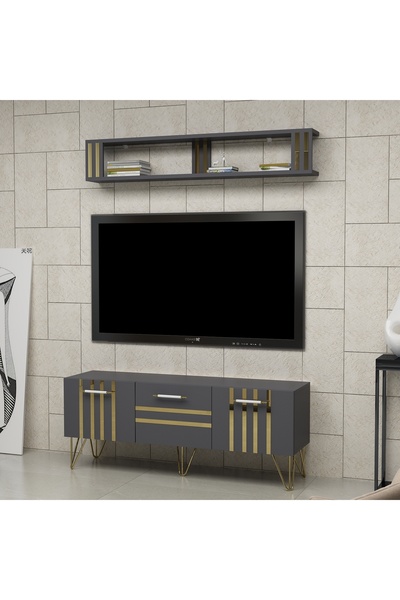 Ninnimo Hilt Tv Ünitesi Tv Sehpası Antrasit Altın