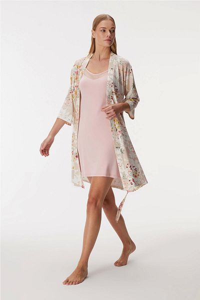 Anıl 11356 Women's Floral Dressing Gown and Nightgown Set