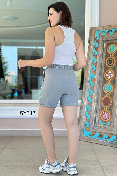 İnce Topuk Button Detail Linen Shorts 5Y517