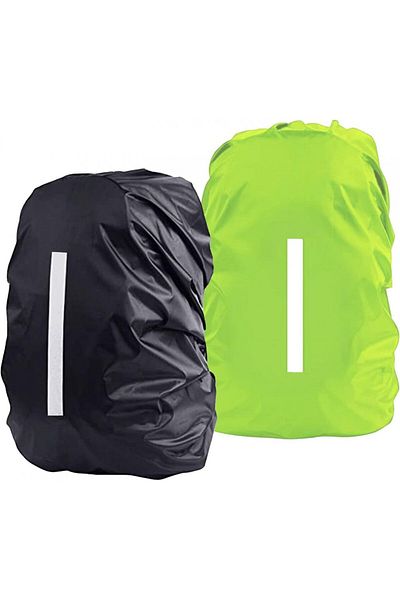 DoH Set de 2 huse impermeabile pentru rucsac, nailon, negru/verde, 78 x 45cm (45L)