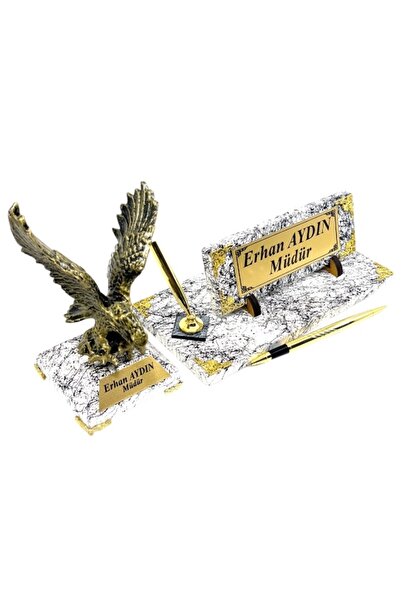 MEGA KANYON Size Özel İmza Kalemli Masa İsimliği - Gold Kartal Heykelli Tasar...