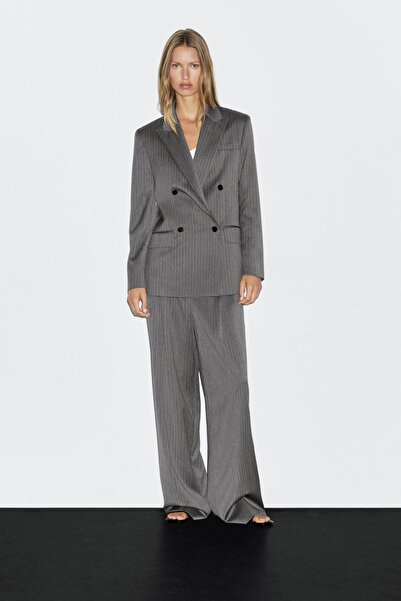 Massimo Dutti %100 yün ince çizgili blazer