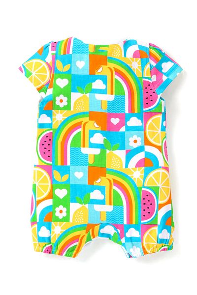 Babyhug 100% Cotton Knit Half Sleeves Romper with Fruit Print - Multicolour