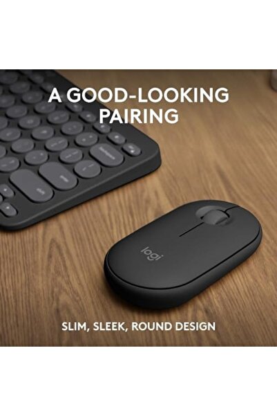 logitech مجموعة Pebble 2، لوحة مفاتيح وماوس لاسلكيان، هادئة وقابلة للحمل