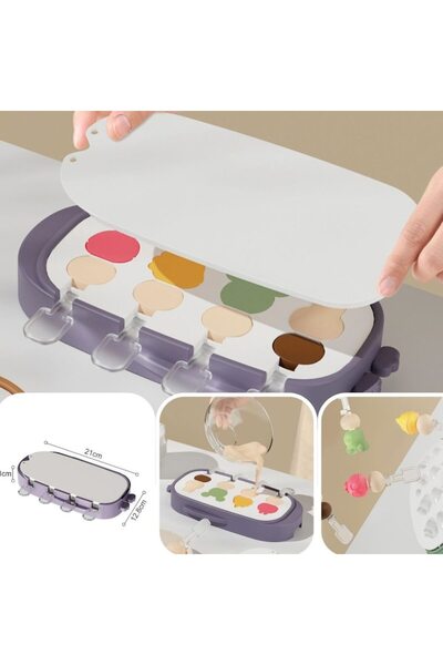 Royal Ice Cream Mold, 4 Compartments, Cute Animal Shapes, Silicone and ABS, 21 x 12.8 x 3 cm, Purple