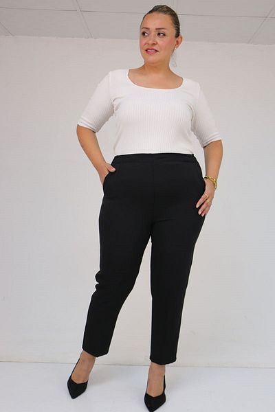 Eslina 59018 Plus Size Pipe Leg Double Fabric Trousers - Black