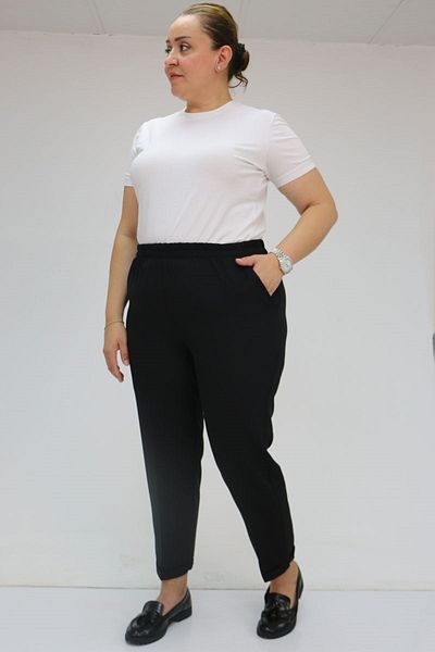 Eslina 59009 Large Size Double Leg Trousers with Elastic Waist - Black