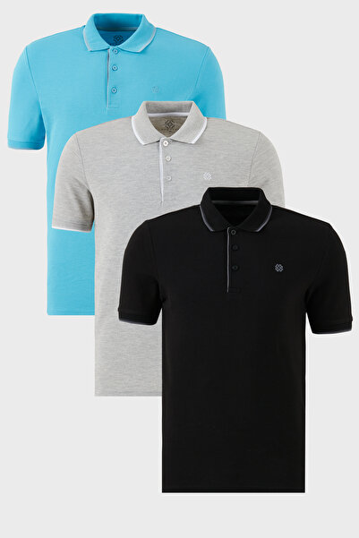 Buratti Βαμβακερή λεπτή εφαρμογή με λεπτομέρεια με κουμπιά γιακά πόλο 3 πακέτ...