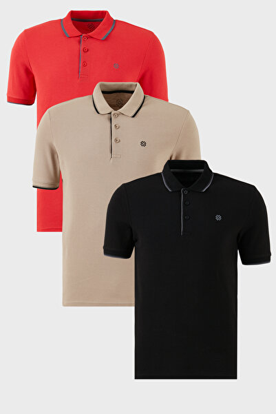 Buratti Βαμβακερή λεπτή εφαρμογή με λεπτομέρεια με κουμπιά γιακά πόλο 3 πακέτ...