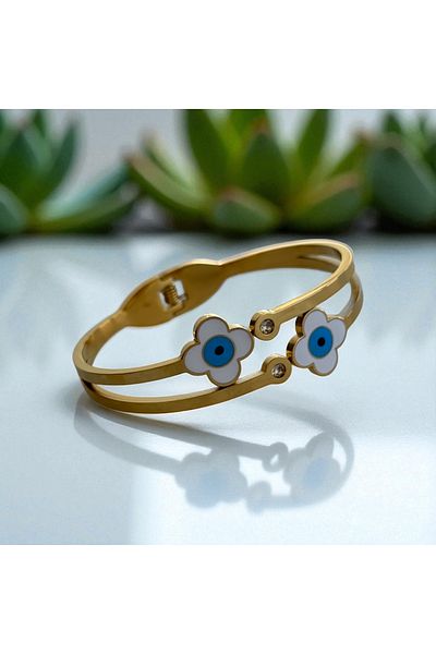 İNN JEWELLERY Steel Handcuff Bracelet with Flower Figure (2 Years Importer Guarantee)
