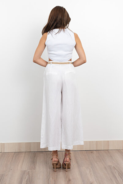 MissVina Midi Boy Hasır Kemerli Keten Pantolon 30278