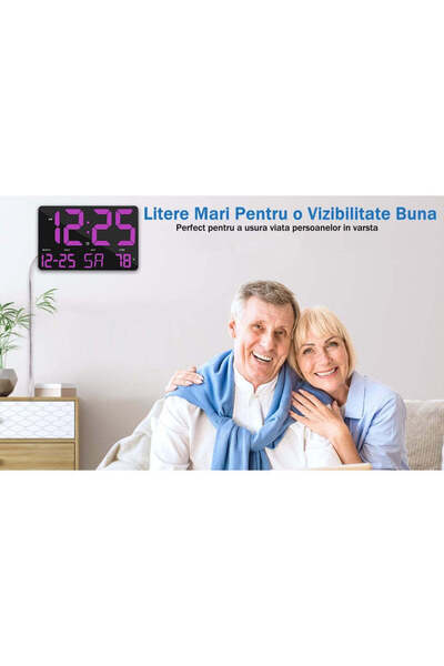 VTM Ceas Digital de Masa si Perete LED Mov, Calendar, Temperatura, Alarma, Snooze, 25x16cm