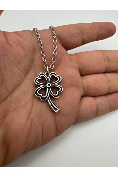 Herşey Nota Luck Symbol 4 Leaf Clover Figured Necklace – Unisex Antique Jewelry with 60 cm Zamak Chain