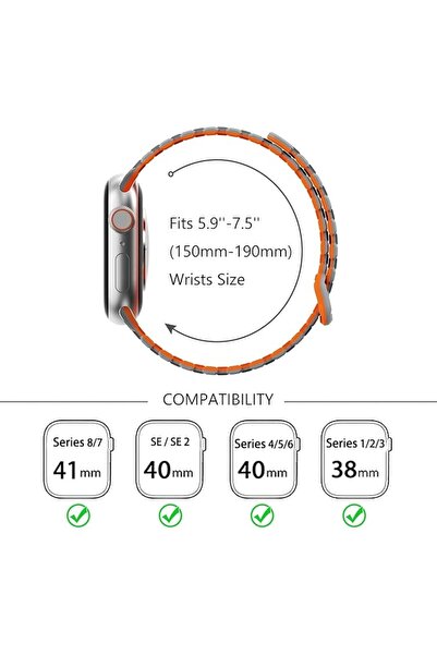 O Ozone Silicone Magnetic Band for Apple Watch 42mm 41mm 40mm 38mm-Black/Orange