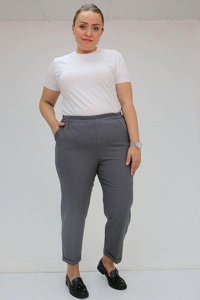 Eslina 59009 Large Size Double Leg Trousers with Elastic Waist - Anthracite