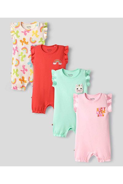 Bonfino Printed & Embroidered Rompers (Pack Of 4) - Multicolor