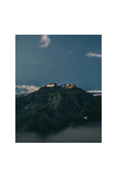 OEM Pictură pe pânză, „Lumina dimineții pe vârful muntelui”, Munte, Nori, Apus de soare, Raze, Stânci, Cer, S