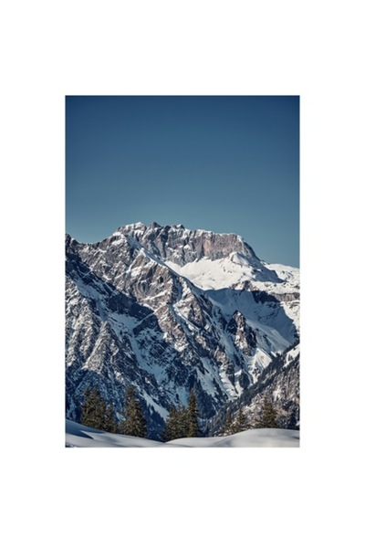 OEM Pictură pe pânză, „Splendoarea muntelui sub cerul albastru”, Munți, Zăpadă, Cer, Copaci, Pace, Frumusețe,