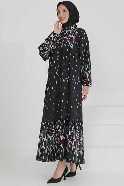 TOFİSA Patterned Buttoned Dress Gray - 27493