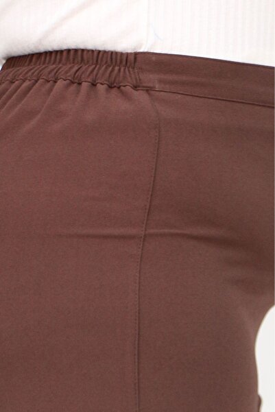 Eslina 59016 Plus Size Crepe Trousers with Button Waist - Brown