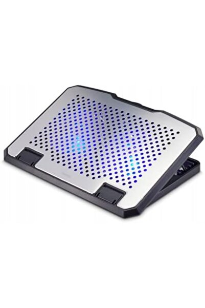 Hama مبرد وحامل كمبيوتر محمول من الألومنيوم - مروحتان هادئتان مع إضاءة LED زرقاء، تصميم قابل للإمالة، مزود بمنفذ USB