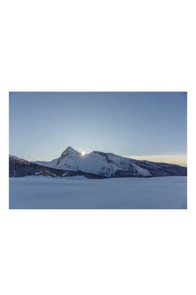 OEM Tablou Canvas, "Rasarit printre muntii inzapeziti ai iernii", 100 x 70cm