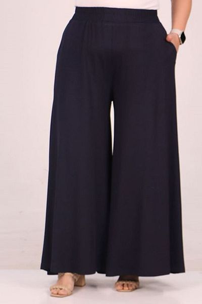eslamood 49003 Large Size Combed Cotton Skirt Trousers with Elastic Waist - Dark Navy Blue