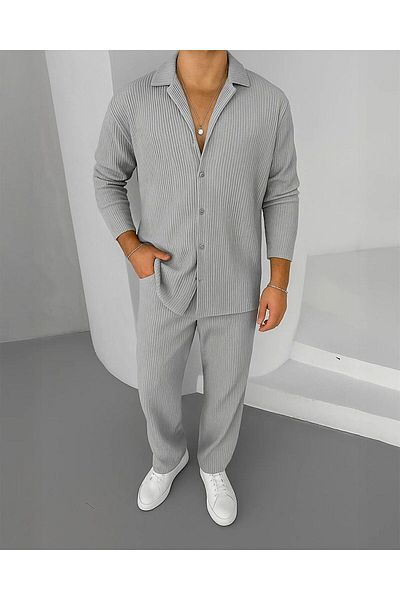 NO 601 Men's Gray Ottoman Fabric Shirt Pantalon Suit