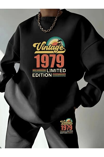 FUFLUNS طقم رياضي كلاسيكي مطبوع للجنسين موديل 1979 برقبة دائرية كبيرة الحجم