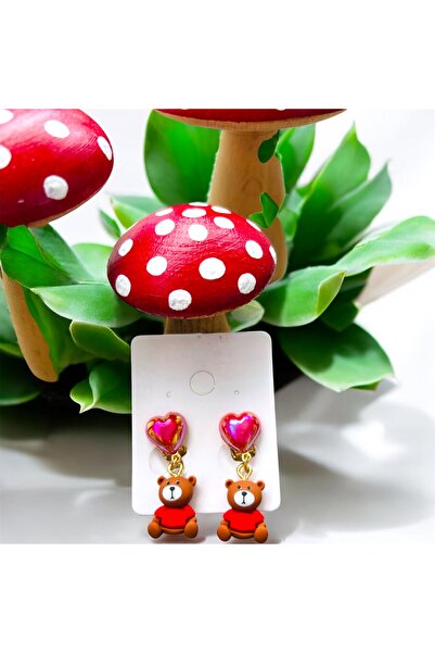 1PARÇAMAVİ Ayıcık klipsli delik olmayan kulak için kıstırmalı çocuk küpesi