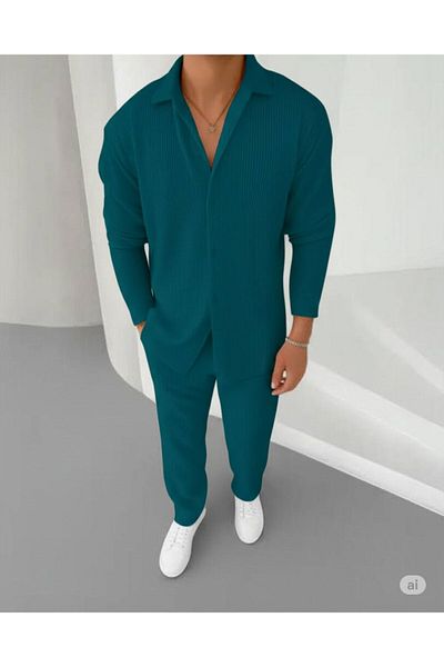 NO 601 Men's Petrol Green Ottoman Fabric Shirt Pantalon Suit