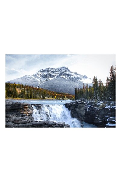 OEM Pictură pe pânză, „Munți înzăpeziți și cascadă de toamnă”, 100 x 100cm