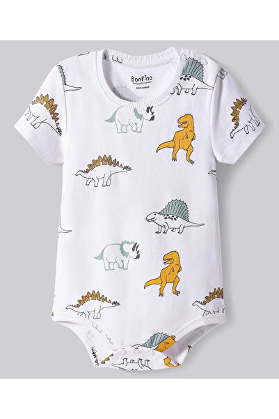 Bonfino 100% Cotton Knit Half Sleeves Dino Printed Onesies (Pack Of 3) - Multicolor