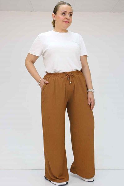 Eslina 39012 Large Size Loose Baggy Pants - Brown