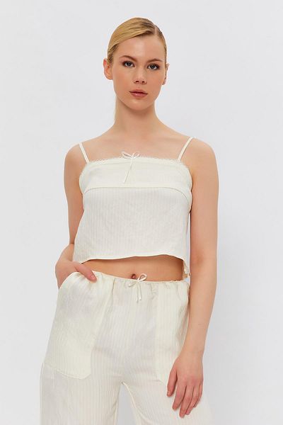 VAGGON Women's Ecru Crop Blouse with Rope Strap Vs00413