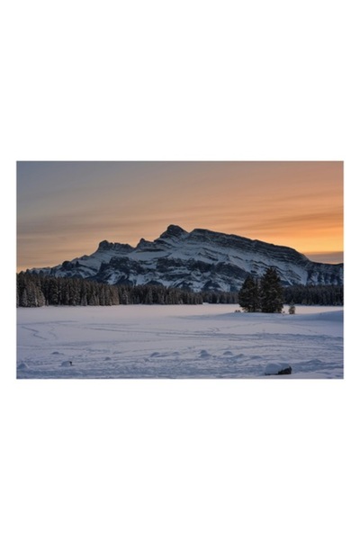 OEM Pictură pe pânză, „Apus de soare de iarnă în munți”, 100 x 70 cm