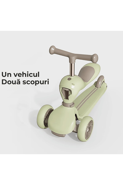 Elindor Trotinetă 2 în 1 pentru copii cu scaun, roți luminoase, 1-5 ani, 33 kg, alb