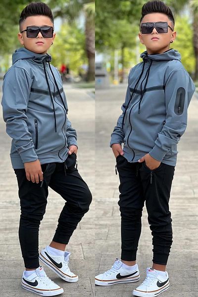 Zaziko Kids Unisex Diving Fabric Hooded Tracksuit Set Esf-600