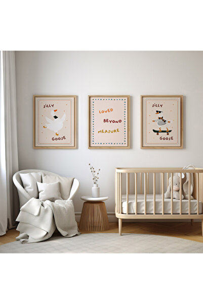 İkona Design Studio Çocuk Odası Silly Goose Ahşap Çerçeveli 3'lü Poster Tablo...