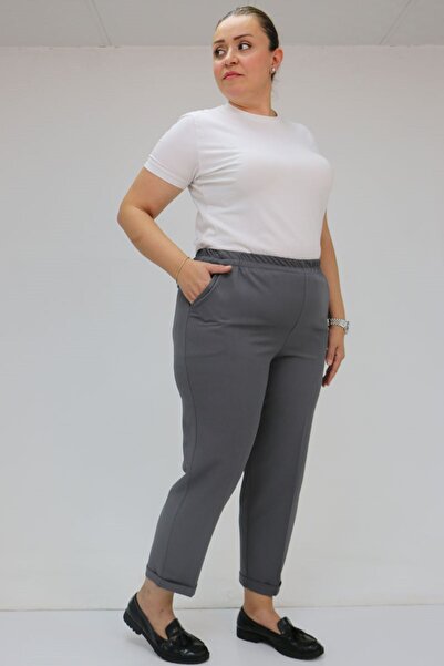 Eslina 59009 Large Size Double Leg Trousers with Elastic Waist - Anthracite