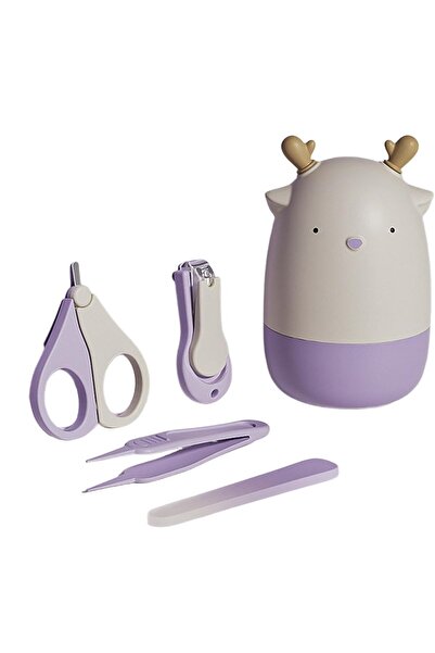 Flo Set 4 în 1 Îngrijire Unghii pentru Bebeluși, Cutie de Depozitare în Formă de Cerb, 0-6 Ani, 11 x 6 x 11 cm, Mov