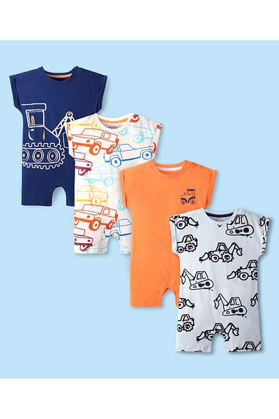 Bonfino 100% Cotton Half-Sleeve Printed Romper (Pack Of 4) - Multicolor